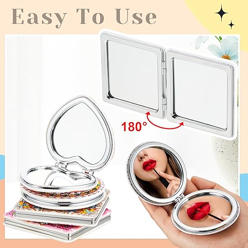 Miniatura 6 de Marsui Espejo compacto de pintura de diamante con mandala, espejo de bolsillo con cubierta de pintura de diamante, aumento portátil, plegable,