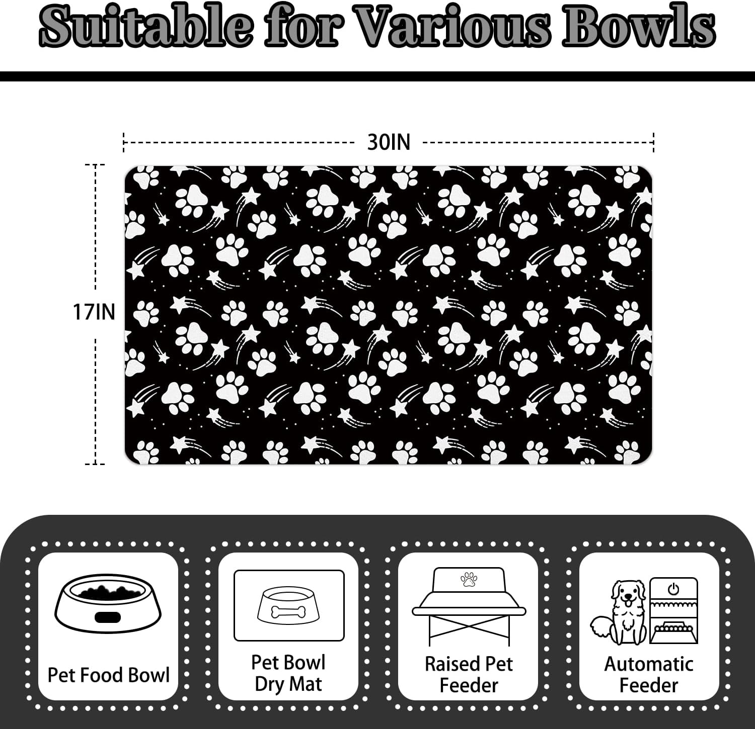 Dog Food Mat 17x30 Inch Pet Feeding Absorbent Mats for Floor Dog Cat Water Bowl Placemat Non-Slip Washable Pet Food and Water Mat