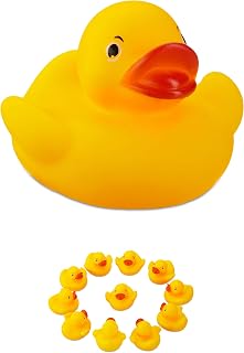 Relaxdays Badeente 5cm 12er Set, klassisches Quietscheentchen für die Badewanne, Badespielzeug für Groß und Klein, gelb