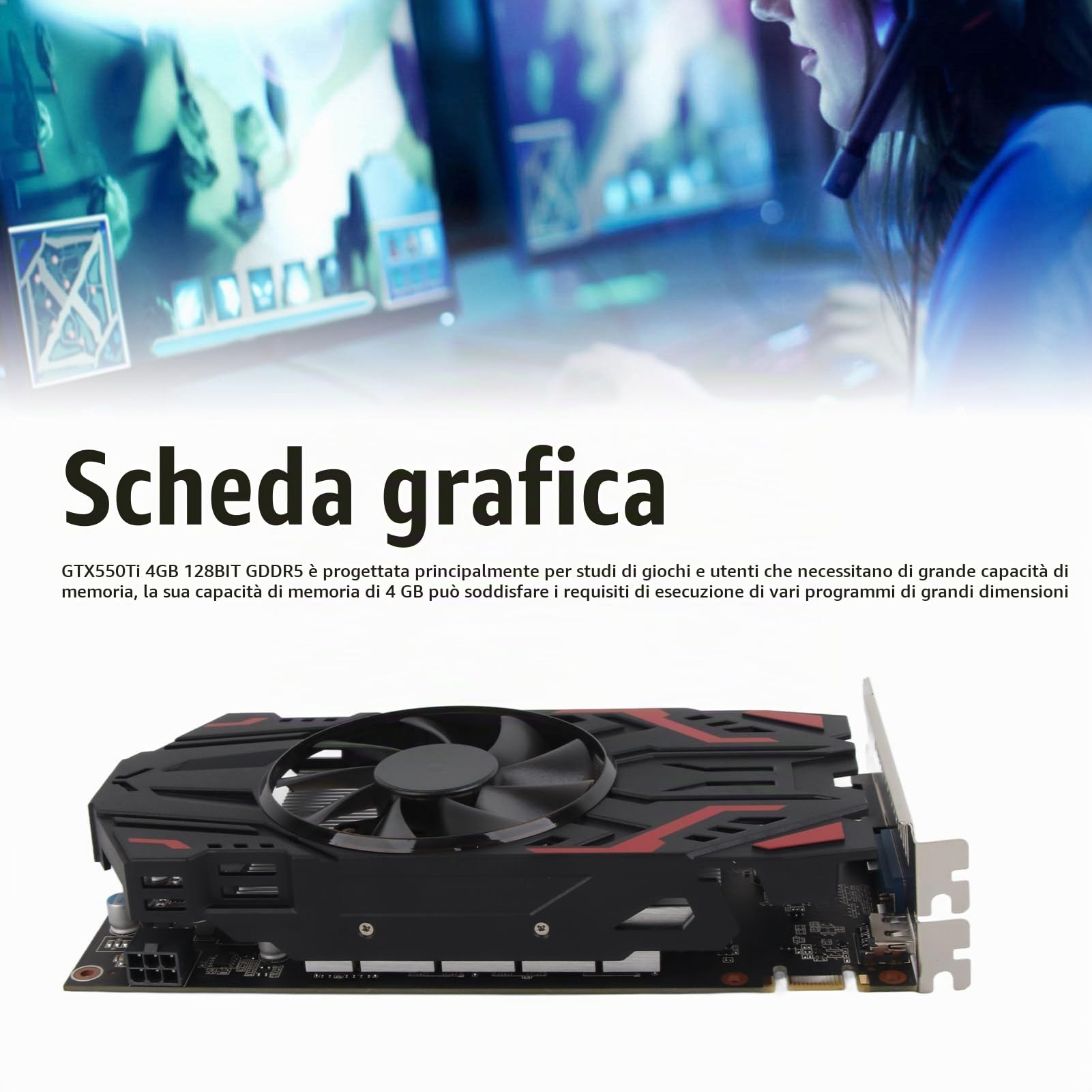 VBESTLIFE Scheda Grafica GTX550Ti, Scheda Grafica da Gioco per Computer Desktop da 4 GB 128BIT GDDR5 3400MHZ, PCIE 2.0, Supporto DirectX11