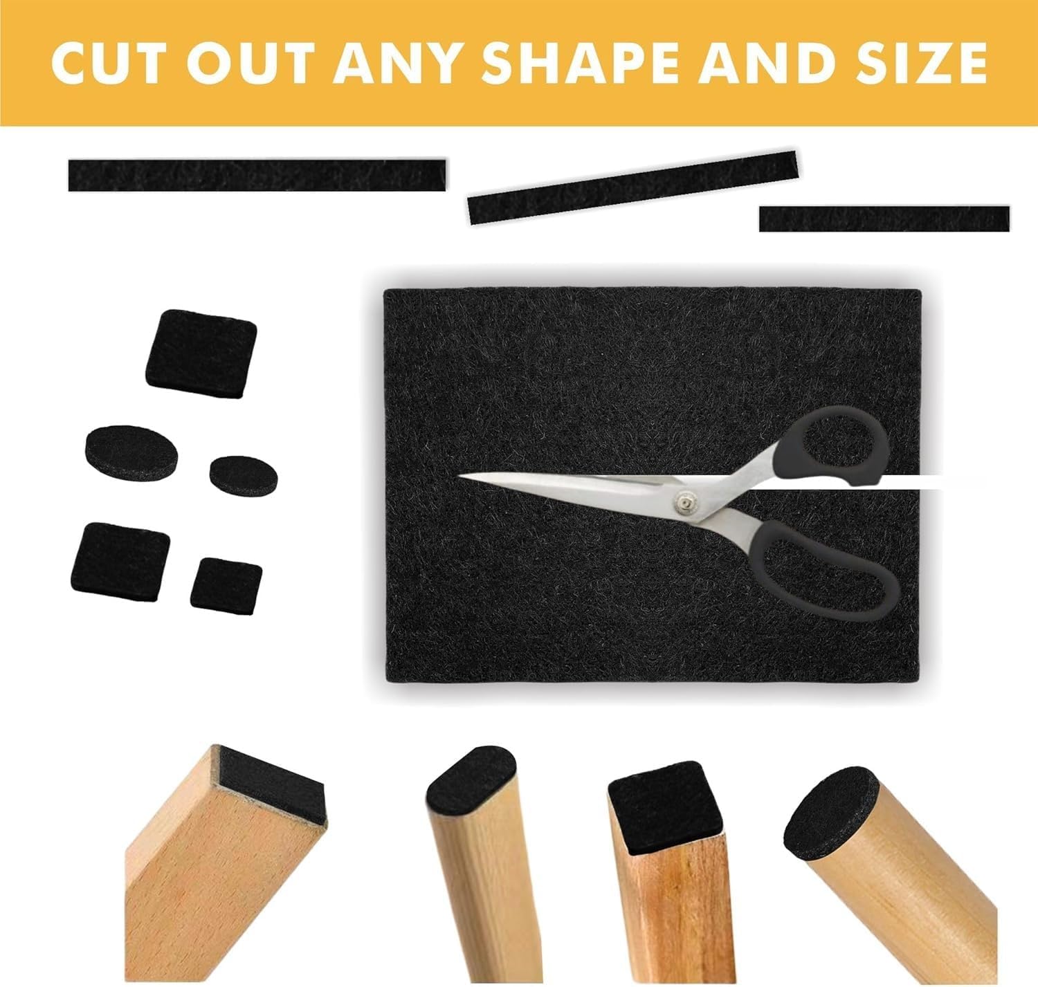 Felt Furniture Pads Self Adhesive 5 Pieces Black Furniture Strip 12 x 8 inch A4, 4 mm Felt Sheets for Crafts Furniture Chairs Floor Protectors DIY