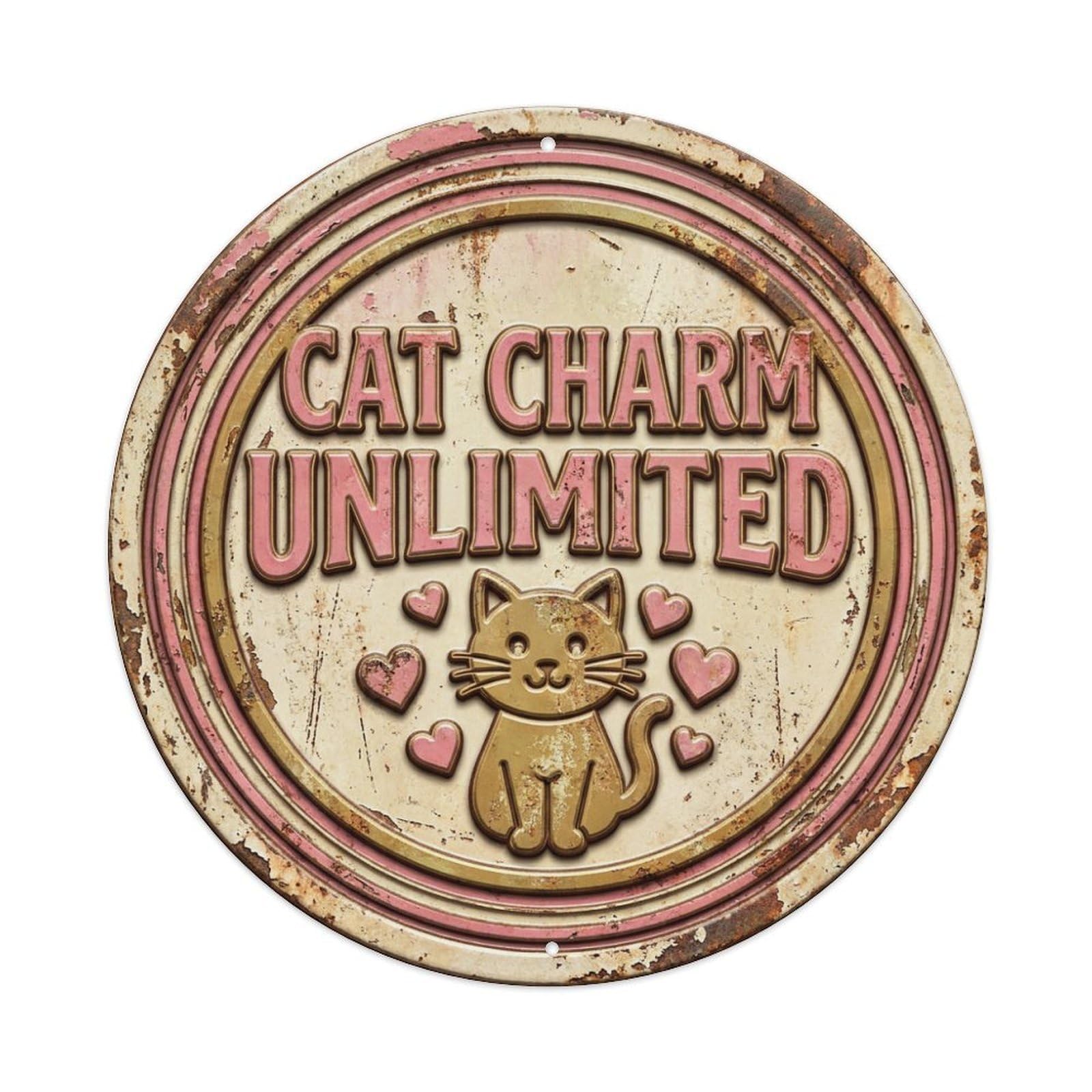 Vintage Cat Charm Unlimited Purr Metal Tin Sign Plaque Wall Decor for Cafe, Club, Garden Round Metal Poster 8x8Inch