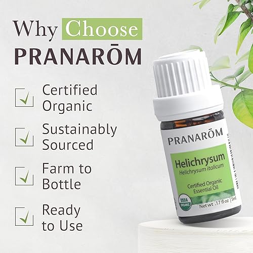 Miniatura 6 de Pranarom Aceite esencial de helichrysum orgánico certificado por USDA (0.2 onzas líquidas), 100% puro y natural de grado terapéutico para cuidado de