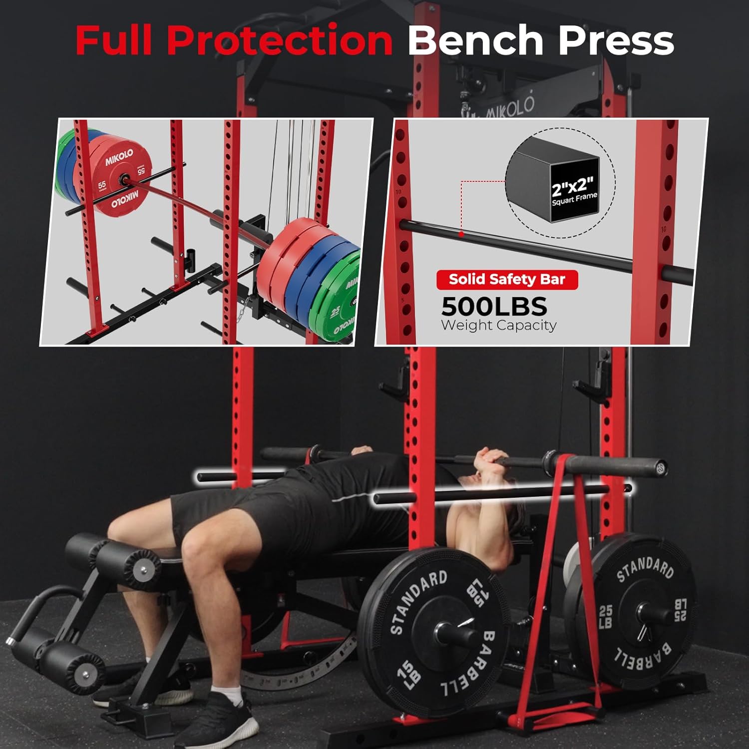 Mikolo F4 2.0 Power Cage with Dual-Track Smooth Pulley System, 1200LBS Power Rack with Leg Hold-Down for Heavy LAT Pulldowns, All-in-One Squat Rack with More Training Attachments for Home Gym