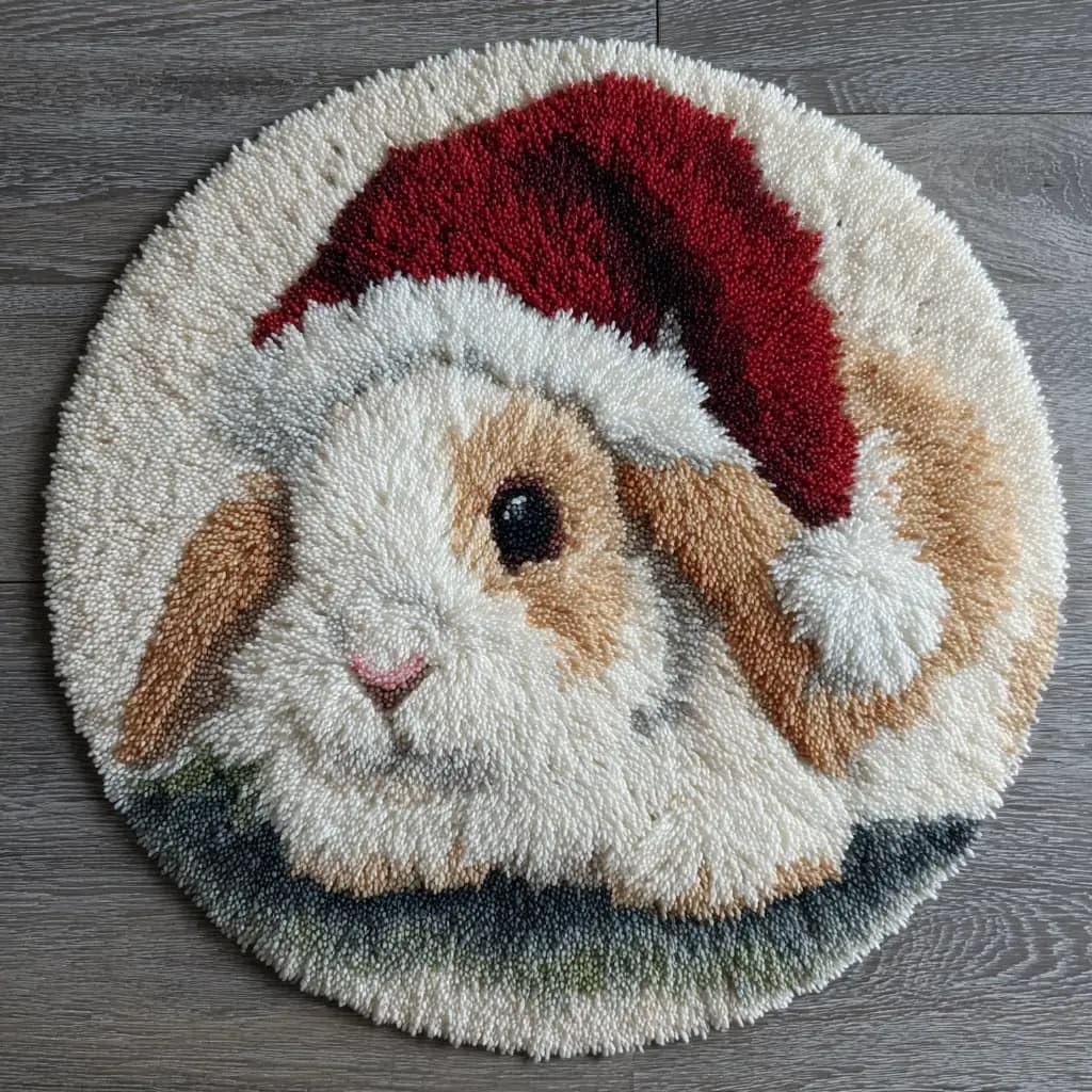 Round Latch Hook Rug Kits Rabbit For Adults And Starter 50*50Cm