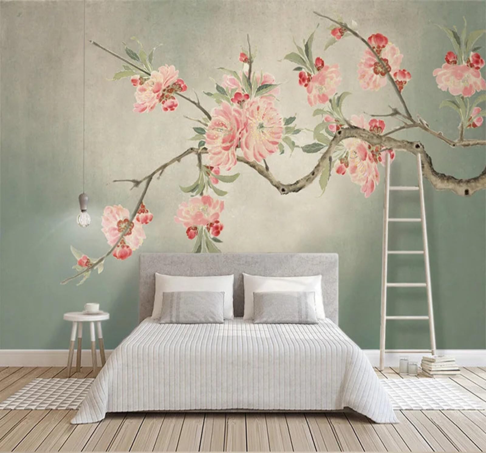 Vintage Beautiful Hand Painted Peach Blossoms Branches 3D Wallpaper Easy Install Feature Office Living Room Sofa Bedroom TV Background Wall Decoration-350cm×256cm