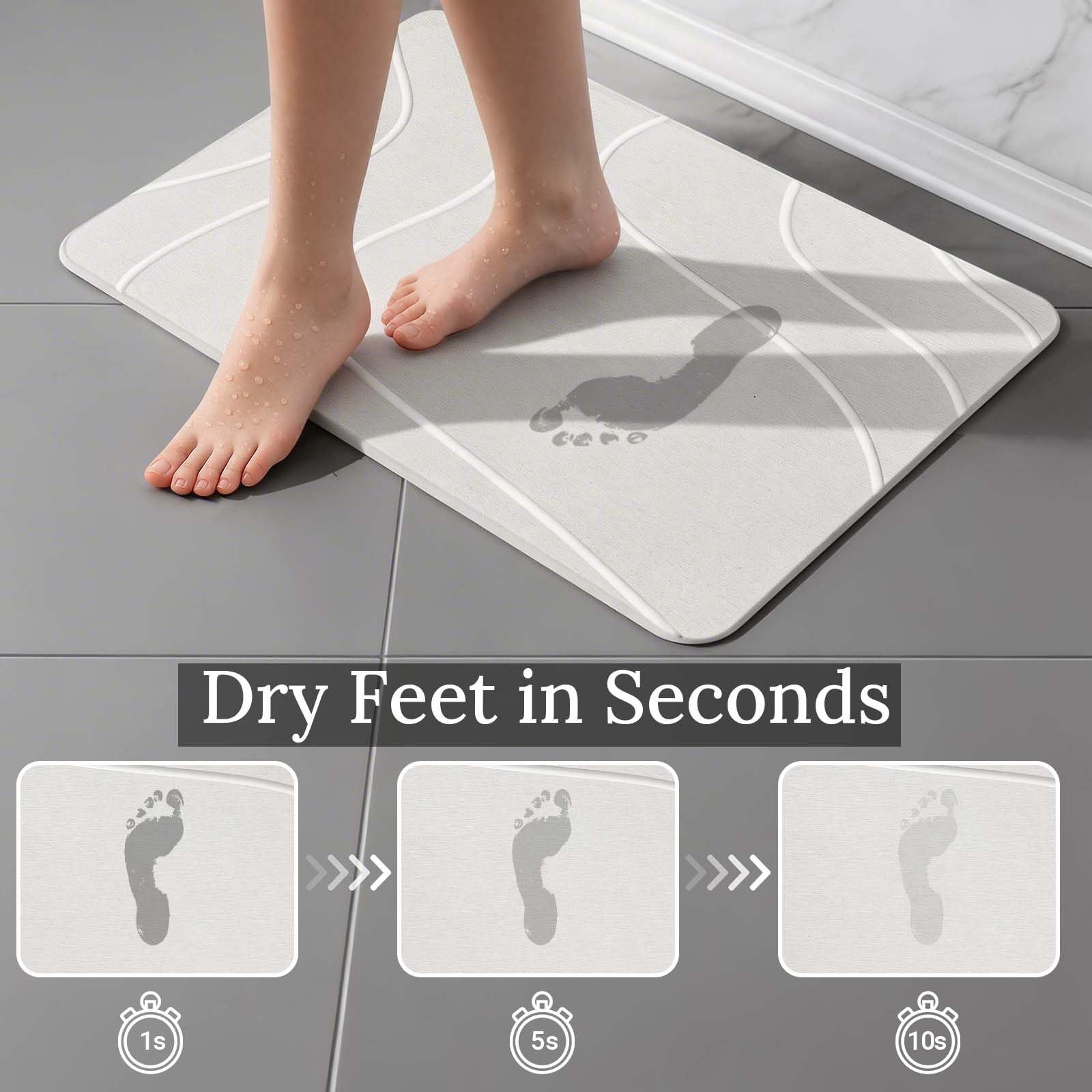 Euqvunn Alfombrilla de Baño de Piedra 60 x 39 cm 2 Unids – Secado Rápido, Antideslizante, Absorbente, Resistente a la Humedad, de Tierra de Diatomeas para Cocina, Bañera y Salida de la Ducha – Blanco