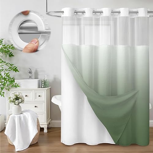 Miniatura 20 de Juego de cortina de ducha y forro sin gancho, cortina de ducha blanca de punto gofre con forro de 75 pulgadas de largo x 72 pulgadas de ancho Blanco