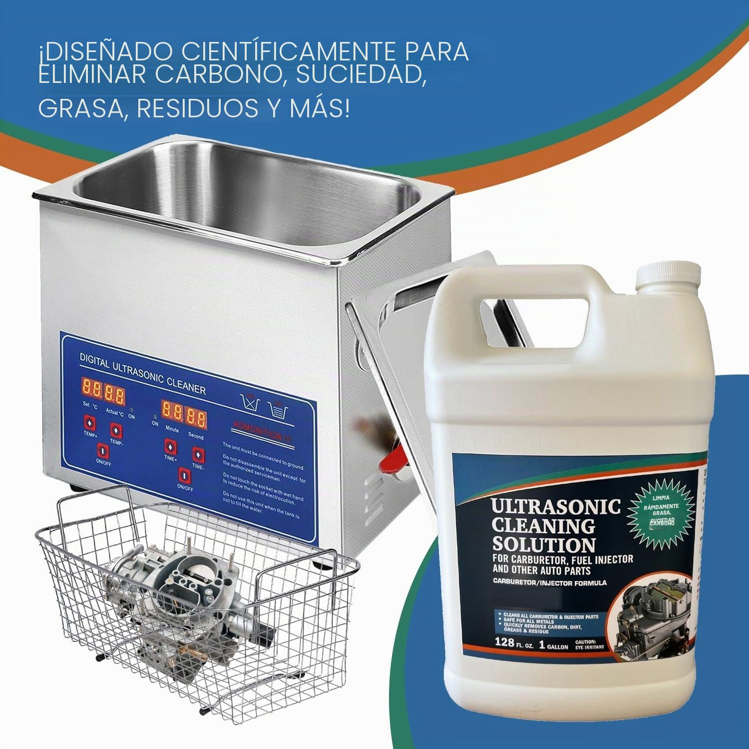 NORTHWEST ENTERPRISES Solución de limpieza ultrasónica de carburador y piezas de motor, detergente para lavadoras ultrasónicas y sumergibles, concentrado (1 galón)