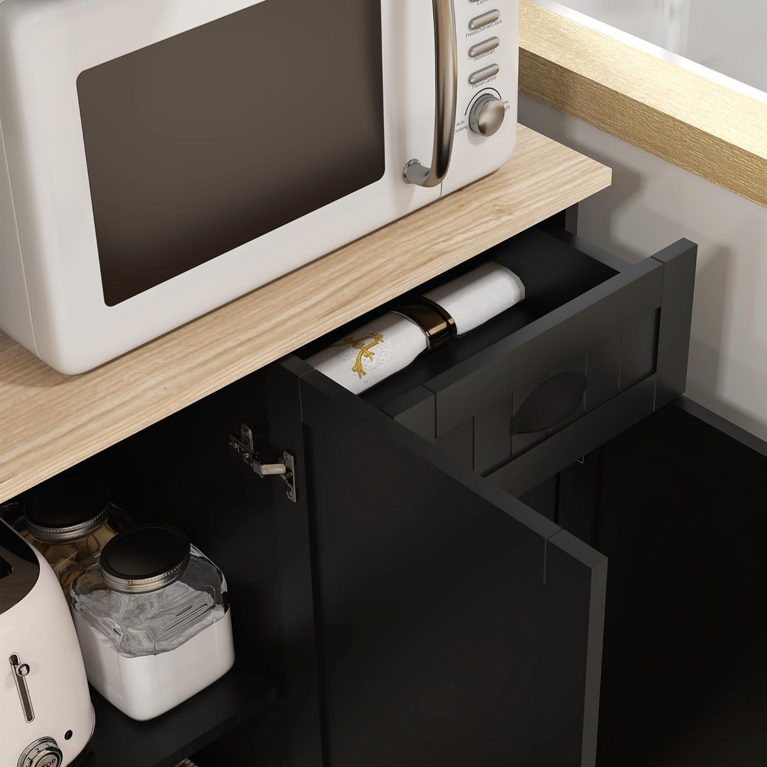 71" Black Modern Farmhouse Kitchen Pantry Storage Cabinet with Hutch
