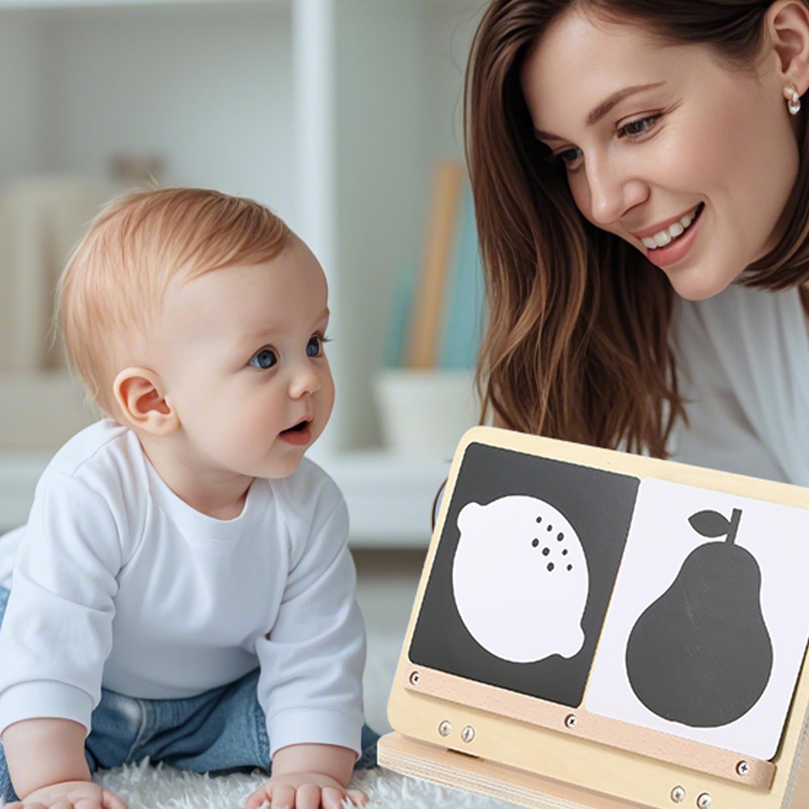 WOODEN TEETHER Giocattolo per bambini Montessori - specchio in legno per neonati 0-12 mesi regalo Neonato