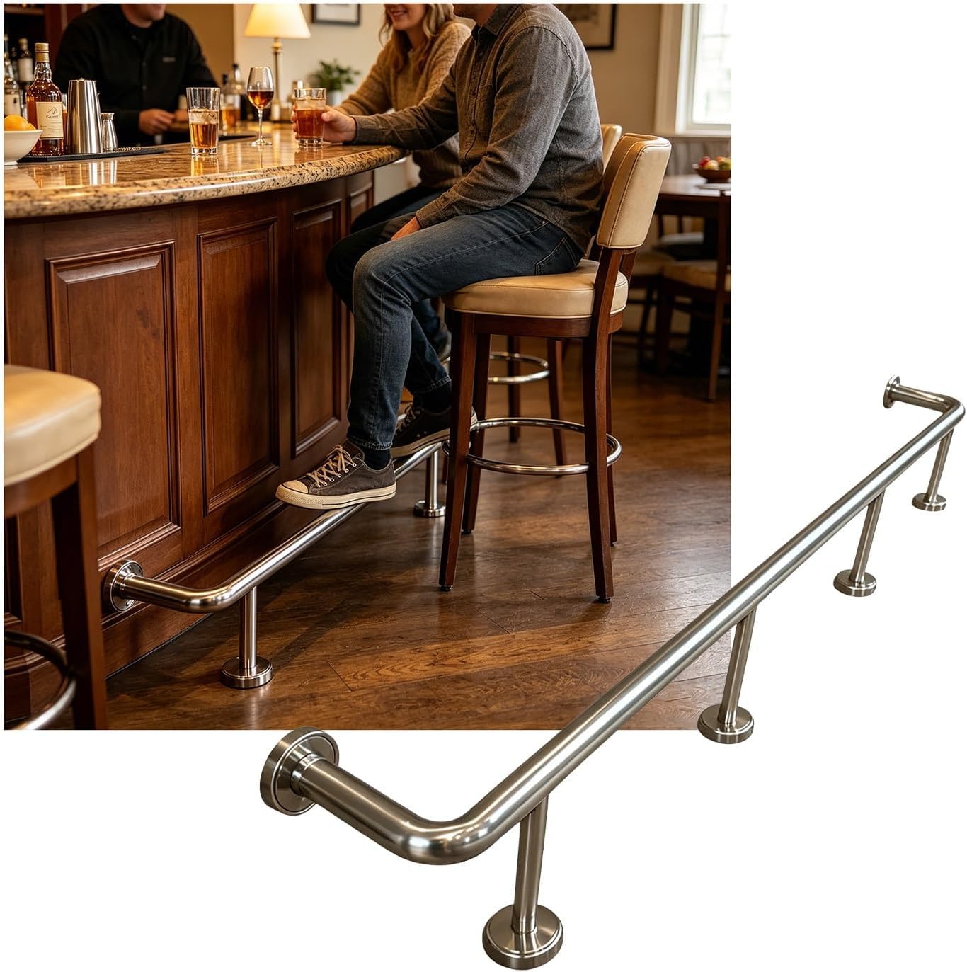 LXXW Bar Foot Rail Heavy Duty Bar Foot Railings Wall Mounted, Rail Kit for Restaurant Kitchen Cafe Counter(Silver,3.0M/9.84FT)