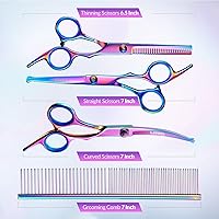 Vista 4 de Gimars - Juego de tijeras profesionales para el aseo de perros 4CR con punta redonda de seguridad, 5 en 1, con revestimiento de titanio resistente