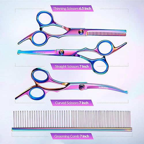 Miniatura 4 de Gimars - Juego de tijeras profesionales para el aseo de perros 4CR con punta redonda de seguridad, 5 en 1, con revestimiento de titanio resistente