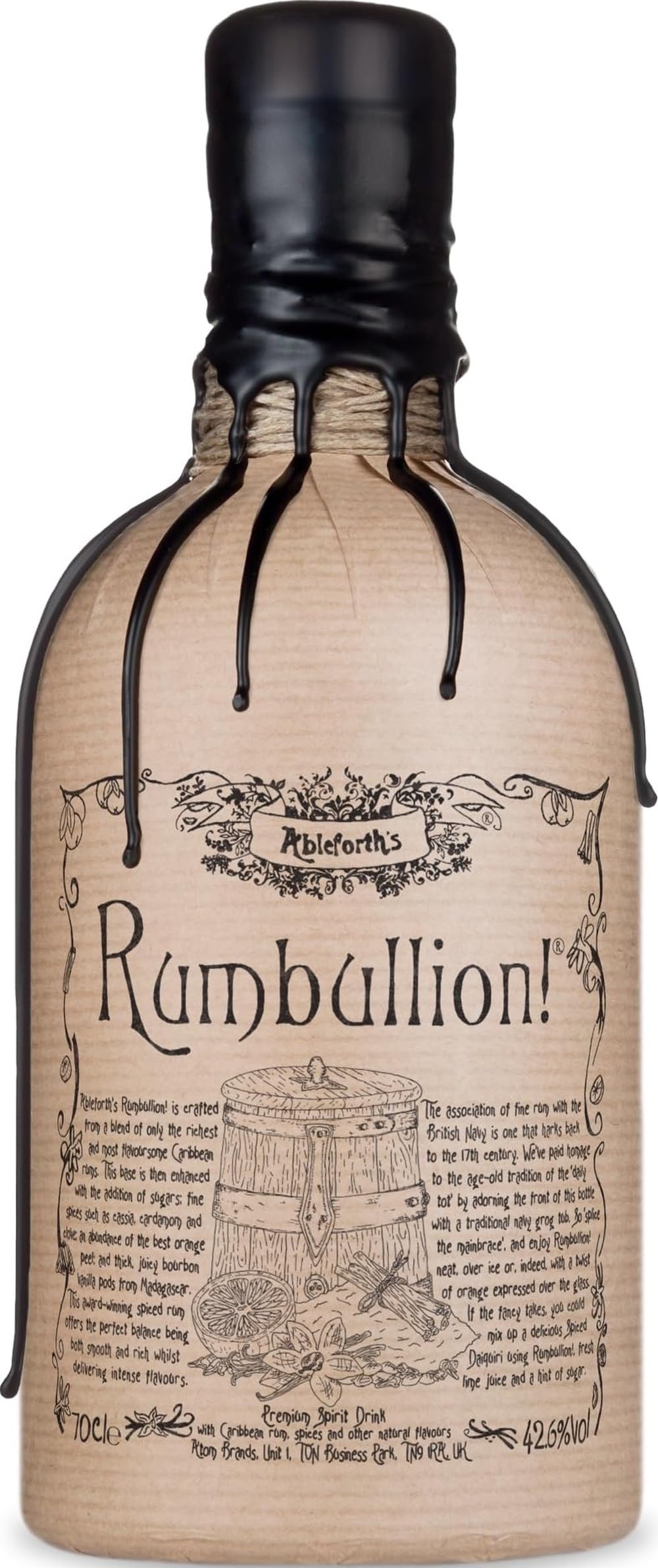 Rumbullion!, 70cl - 42.6% ABV Spiced Rum with Cinnamon, Orange and Sweet Vanilla Notes