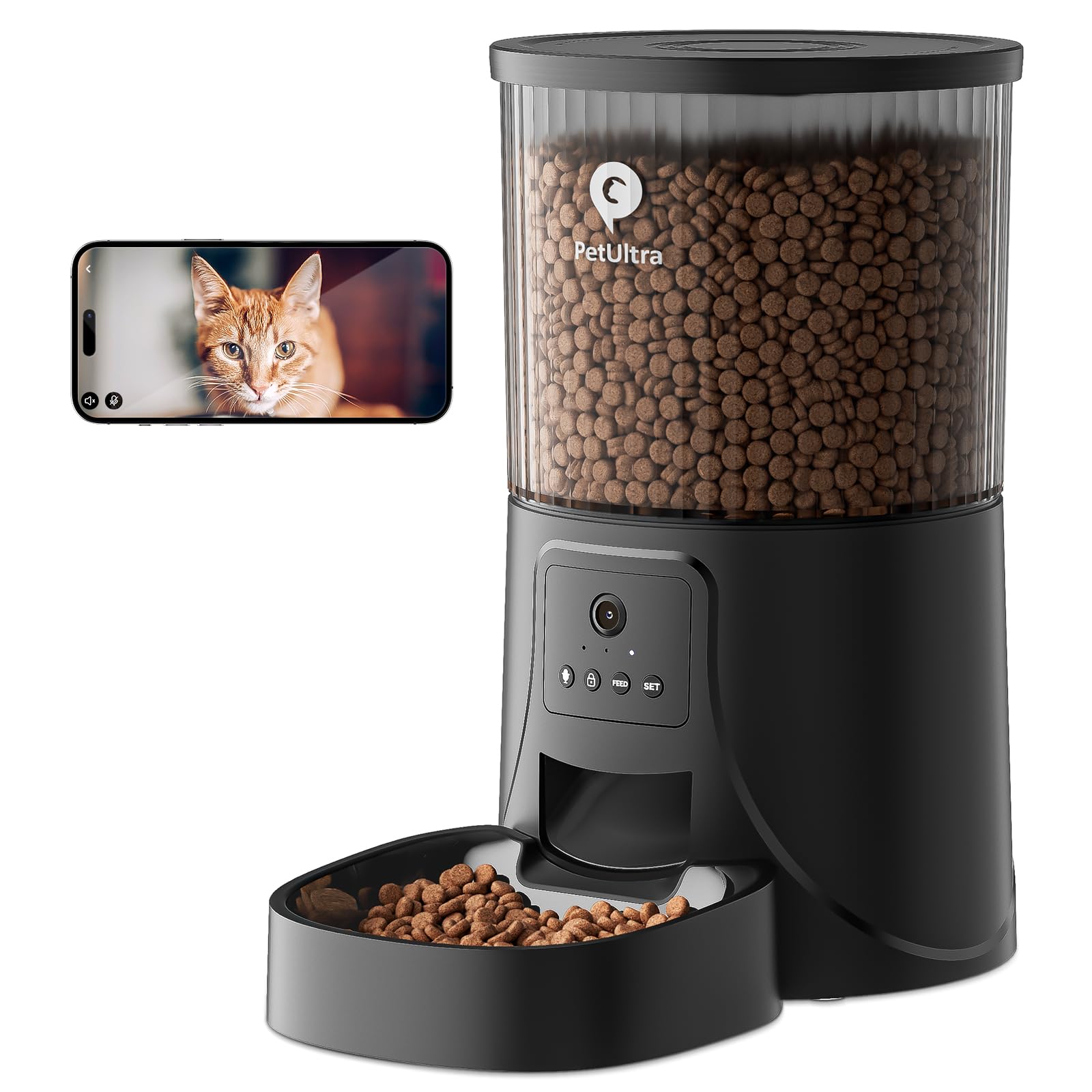 Automatic Cat Feeder with Camera, Automatic Cat Food Dispenser with App, 4L Automatic Cat Food Dispenser with HD Video, 2-Way Audio