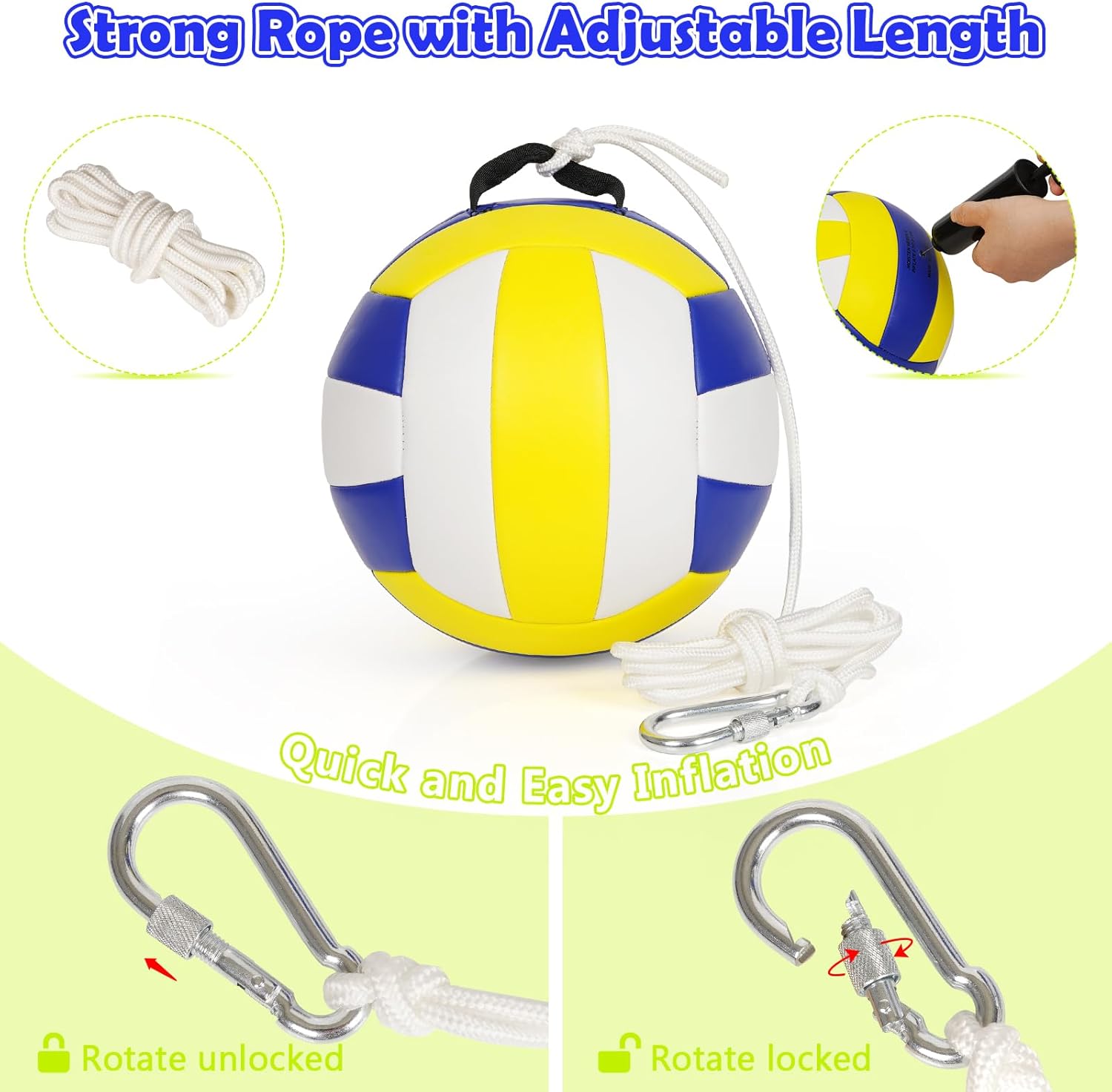 Tetherball Ball and Rope, Tether Balls and Rope Set with Pole, Tetherball Set for Playground, Backyard, Outdoor Games for Adults and Family