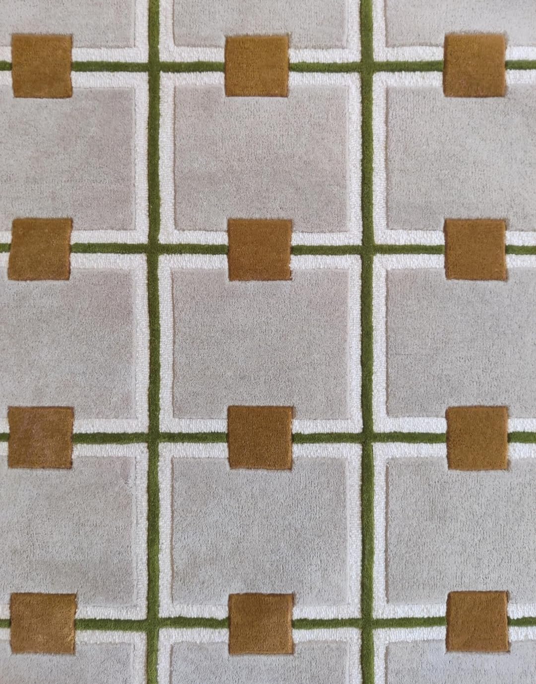 Geometric Area Rug, Gray Squares with Orange and Black Grid Pattern, Modern Contemporary Design (White and Cream, 4/6 feet)