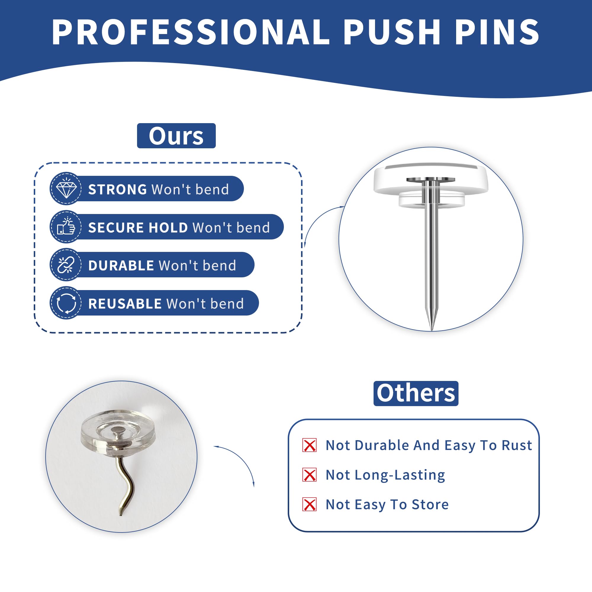 Push Point Pin Office School Supplies Small Push Pins Steel Point Thumb Tacks For ...