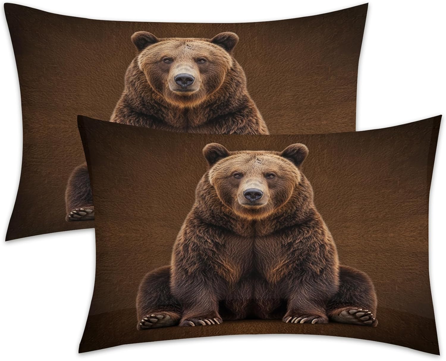 Colorcity Bear Pillow Cases Standard Size Set of 2, Wildlife Pillowcases with Envelope Closure, Soft Breathable Microfiber Pillow Covers for Bed, Couch, Grizzly Bear Gifts for Men