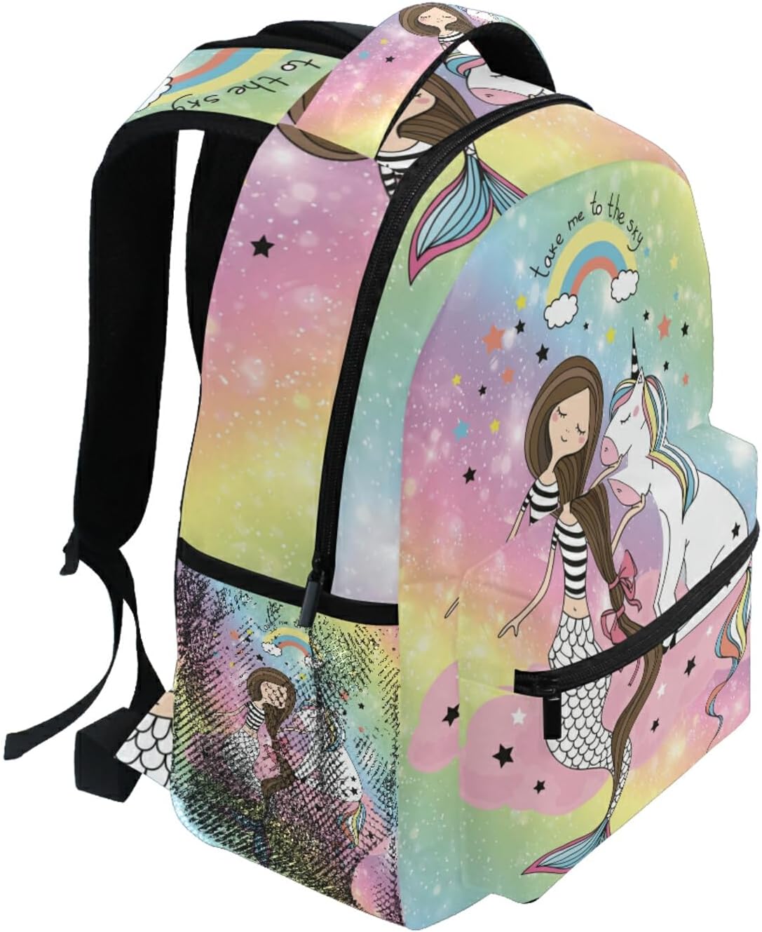 Wamika Galaxy Unicorn Mermaid Rainbow Backpack Bookbags Daypack School Supplies for Students Girls Boys,Cute Animal Mermaid Scale Starry Laptop Bookbag Shoulder Bag Travel Sports for Men Women