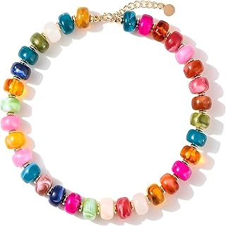 Colorful Chunky Beaded Necklace, Multicolored Square Acrylic Statement