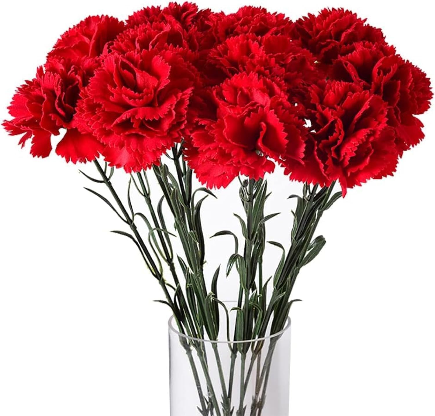 11 pcs Artificial Carnations,Outdoor UV Resistant No Fade Artificial Flower,Mini Carnation Silk Petals Fake Flowers Forever Plants for Photo Props Home Party and Wedding Decor (Red)