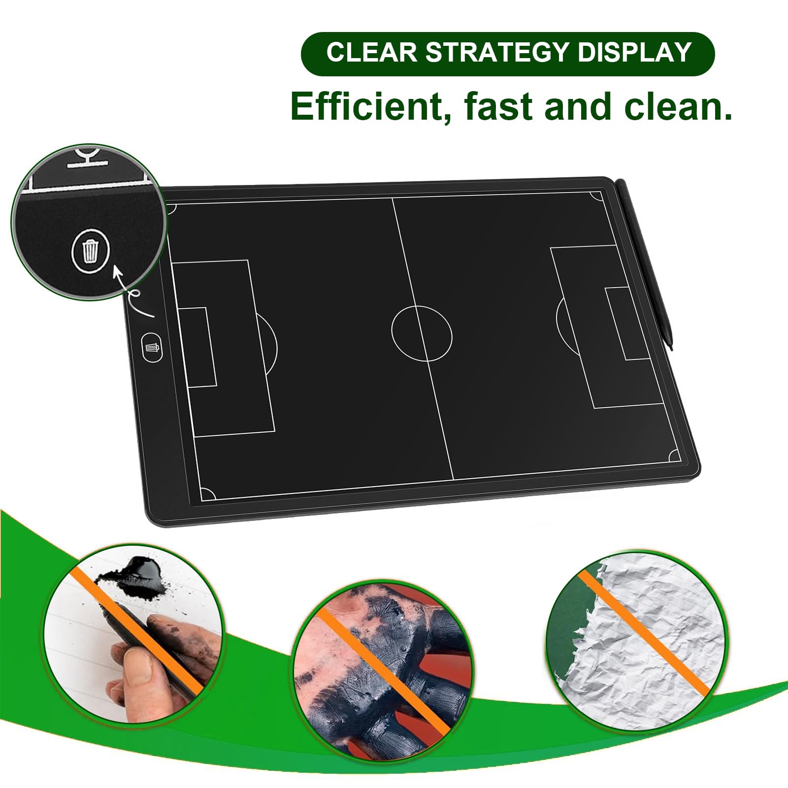 Lavagna Tattica Calcio 40,6 cm & Board LCD Allenatore - Lavagna Digitale Riutilizzabile Grande con Blocco per Allenatori e Giocatori di Football