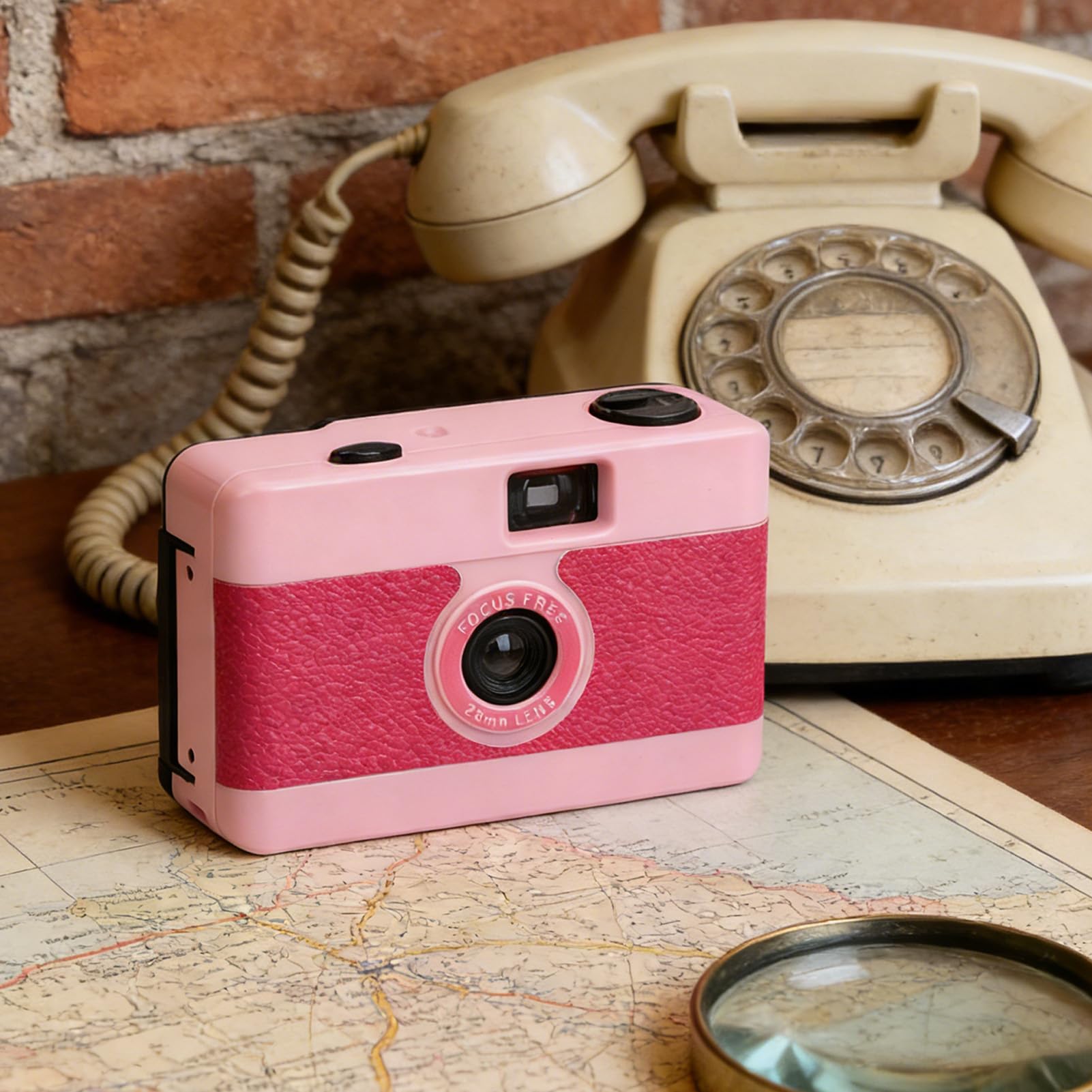 Dpofirs Vintage 35 Mm Filmkamera, Wiederverwendbare Kamera mit Eingebautem Blitz, Manuellem Fokus, 28 Mm F/8 Objektiv für Reisefotografie und Kreative Aufnahmen (PINK)