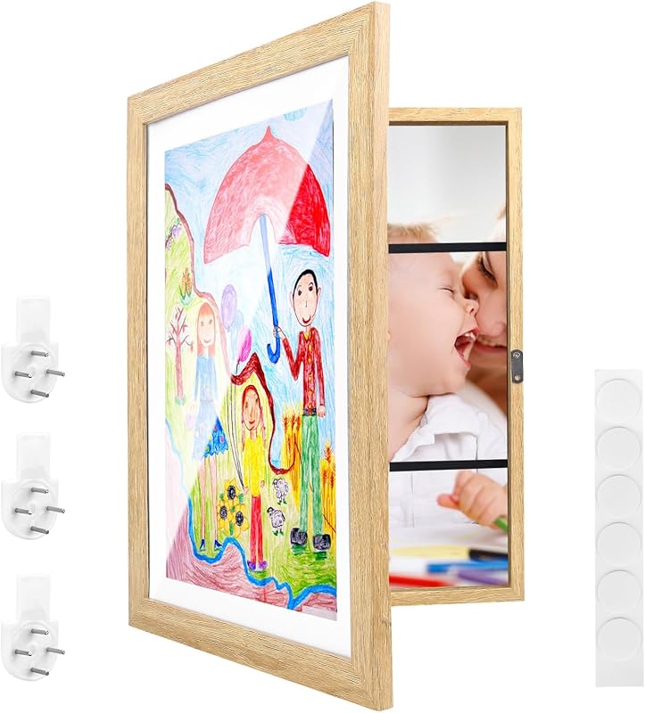 Ramă Foto Lueirltoy pentru Desene Copii A3, Ramă Foto din Lemn cu Deschidere Frontală 34x46 cm, Ramă pentru Lucrări Artistice și Desene Copii, pentru Școală, Acasă, Birou