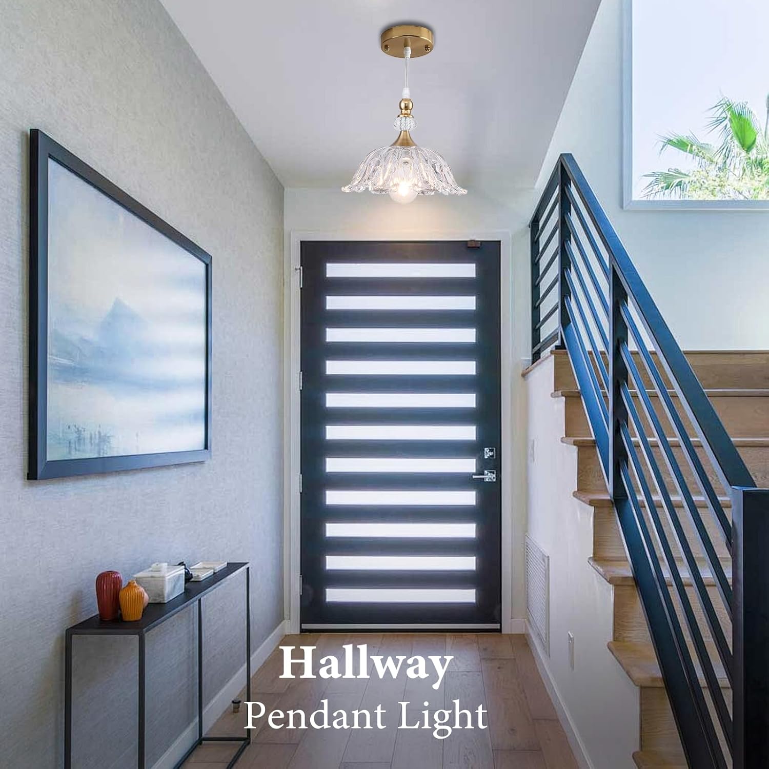 Glass Pendant Light, Gold Pendant Light Fixture with Flower Shade, Champagne Bronze Pendant Lighting for Kitchen Island, Dinnng Room, Living Room, Bedroom, Bar