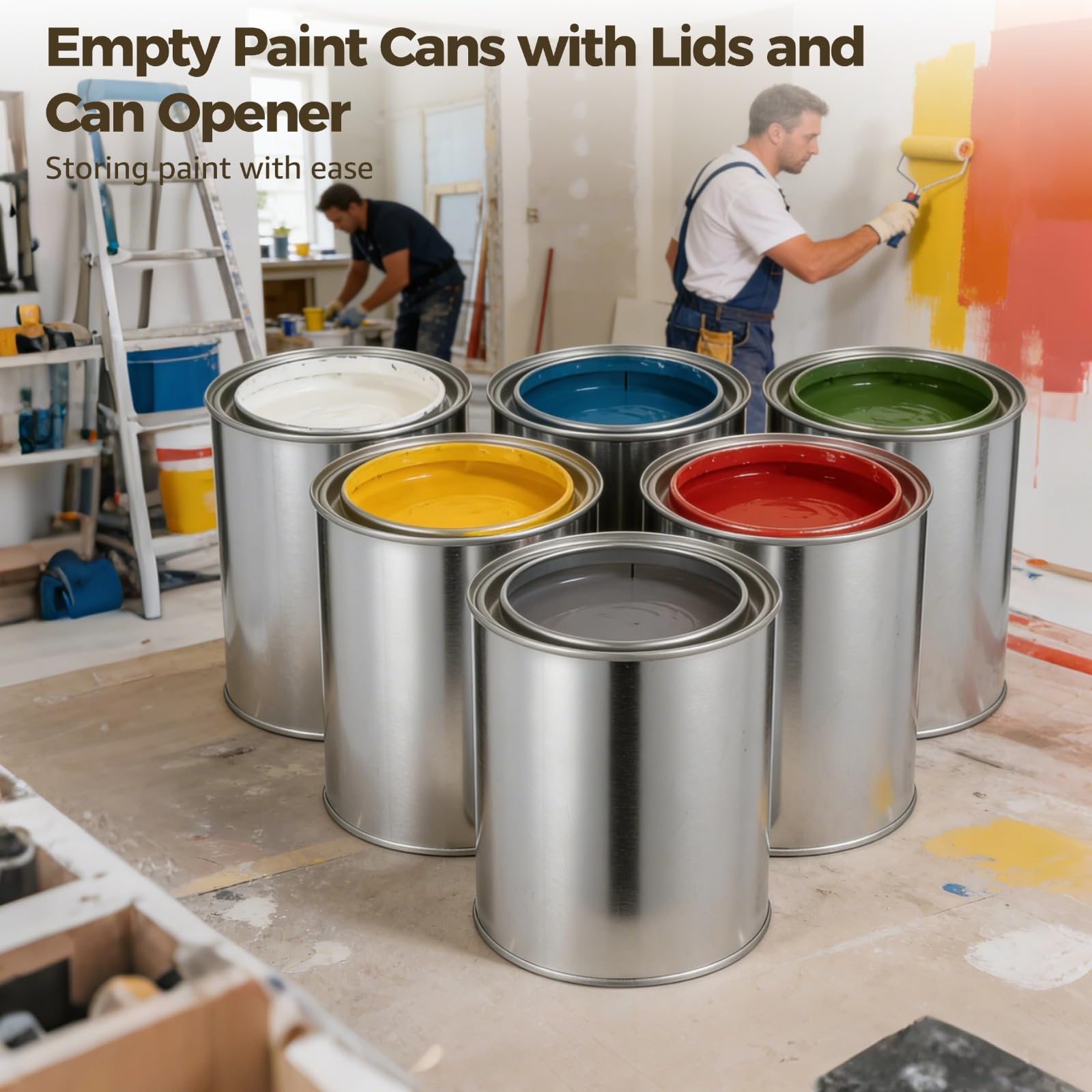 12 latas de pintura vacías con tapas y abrelatas, recipientes de almacenamiento de pintura de metal de hojalata de 1 cuarto de galón para pinturas a base de aceite, manualidades, mezcla de bricolaje
