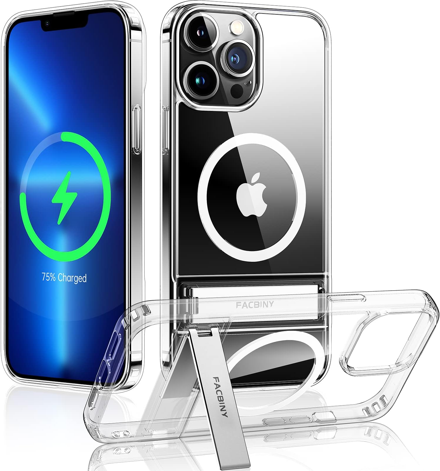 FACBINY Magnetic Metal Kickstand Clear Case Designed for iPhone 13 Pro Max 6.7 Inch [Compatible with Magsafe] [Anti-Yellowing] [3 Ways Stand] Shockproof Case for iPhone 13 Pro Max, Crystal Clear