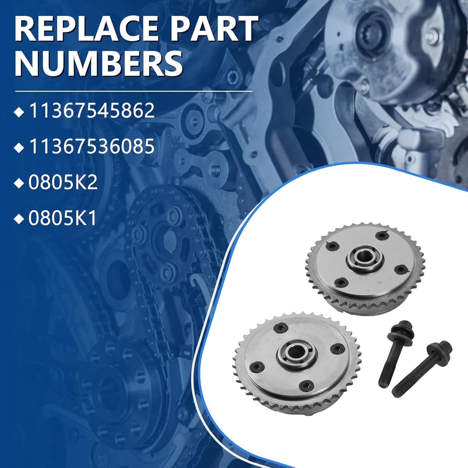 11367545862 2pcs Sprocket Phasers VVT Intake Exhaust Camshaft Phaser Gears with Bolts Fit for 2011-2016 Cooper Countryman 1.6L, Fit for 2011-2015 Cooper 1.6L, Replace OE 11367545862 11367536085