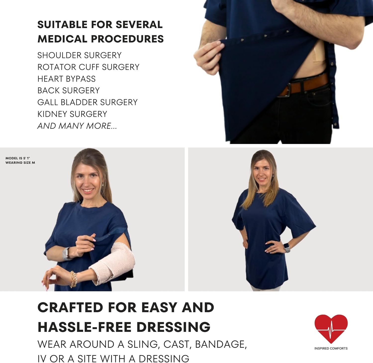 Inspired Comforts Left Shoulder & Side Access Post Surgery & Rehab Unisex Snap Shirt - Image 3