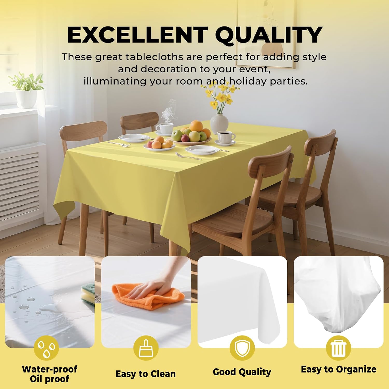 54 Inch X 300 Feet Plastic Table Cover Roll Premium Disposable Plastic Tablecloth for All Type/Shape Tables | Picnic, Party, Banquet, Birthdays, Weddings (Light Yellow, 54 Inch X 300 Feet) image 3