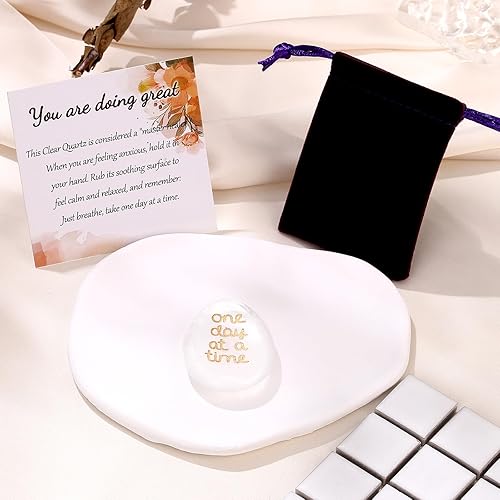 Miniatura 3 de One Day at A Time - Piedra de cuarzo transparente para el pulgar para la ansiedad, cristales de mano, piedras para el pulgar de bolsillo, regalos