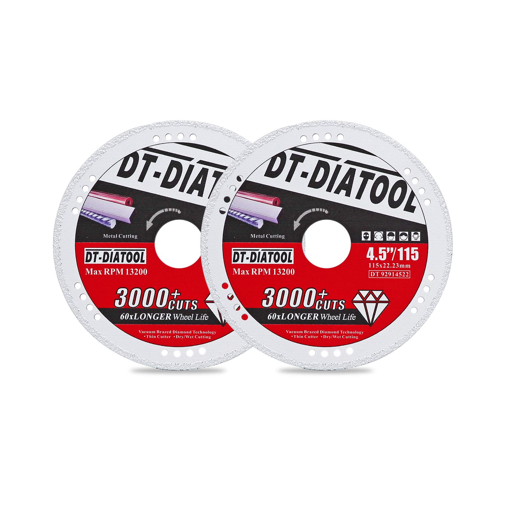 DT-DIATOOL Diamond Cut Off Wheels 4-1/2 x 7/8 for Steel Iron Rebar Metal Cutting Blades for Angle Grinder(2-Pack)