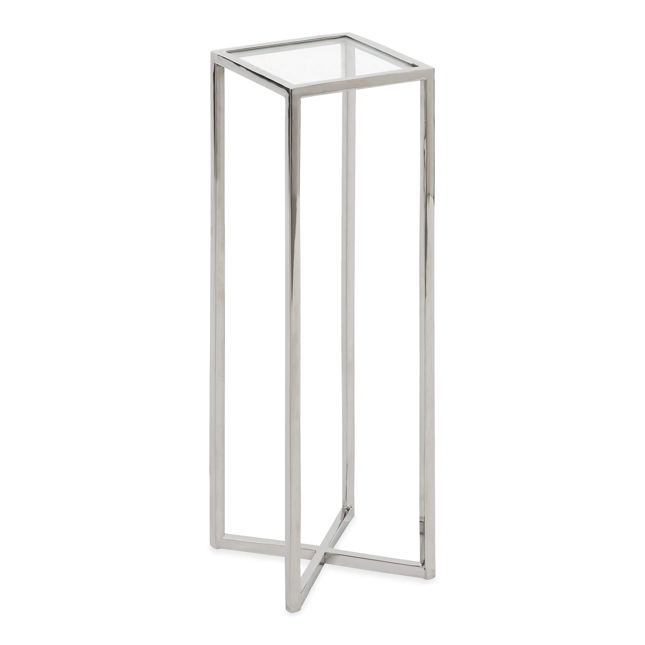 Kate and Laurel Jaspur Square End Table, 7" x 7" x 21", Silver, Multi-Functional Drink Table and Plant Stand