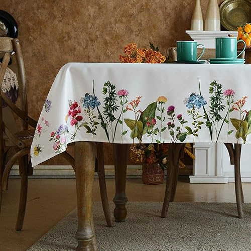 Miniatura 7 de ARTABLE Mantel rectangular de primavera impreso, diseño de flor, hierba y patrones florales clásicos, mantel para Pascua, mantel para picnic al aire