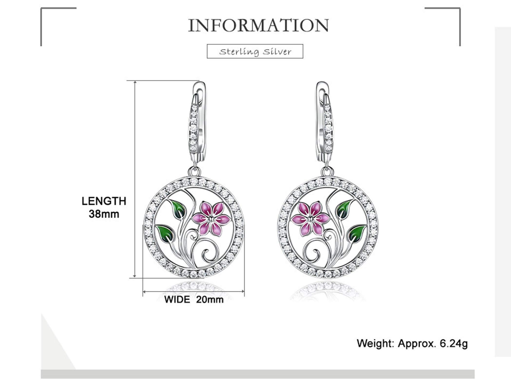 Ohrring Mädchen Silber, Anhänger-Ohrringe Silber Ohrringe Damen Lotus Aus Emaille Weiß Runden Zirkon Frauen Geschenke