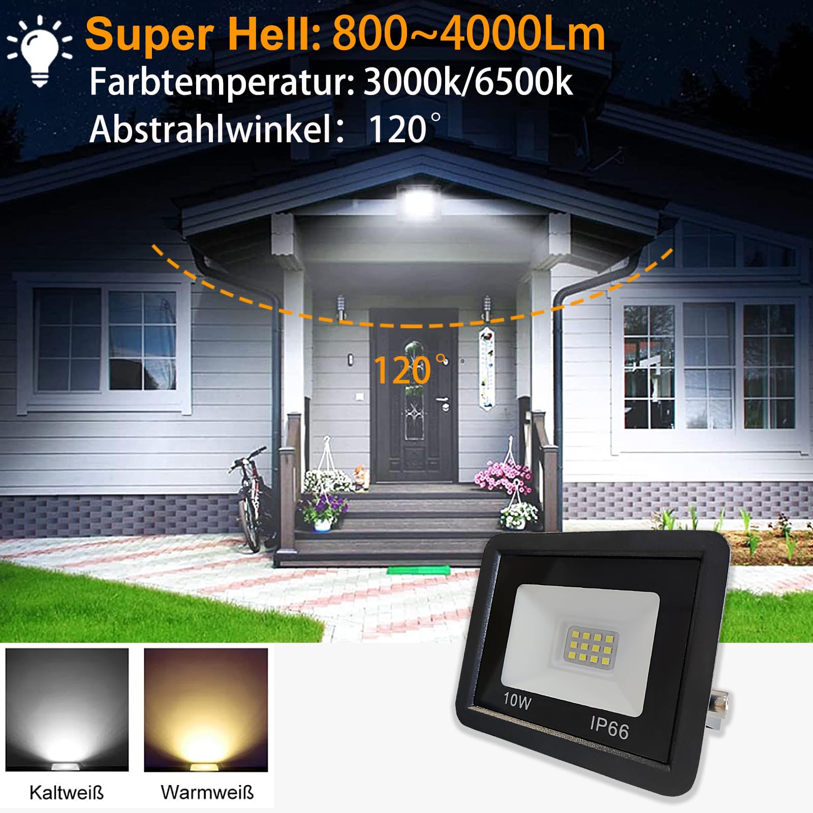Focos LED Exterior 10 W 5 Piezas, Foco LED 3000K 850LM Blanco Cálido, IP65 Impermeable Superbrillante Proyector LED, Para Jardín, Patios, Garaje, etc.