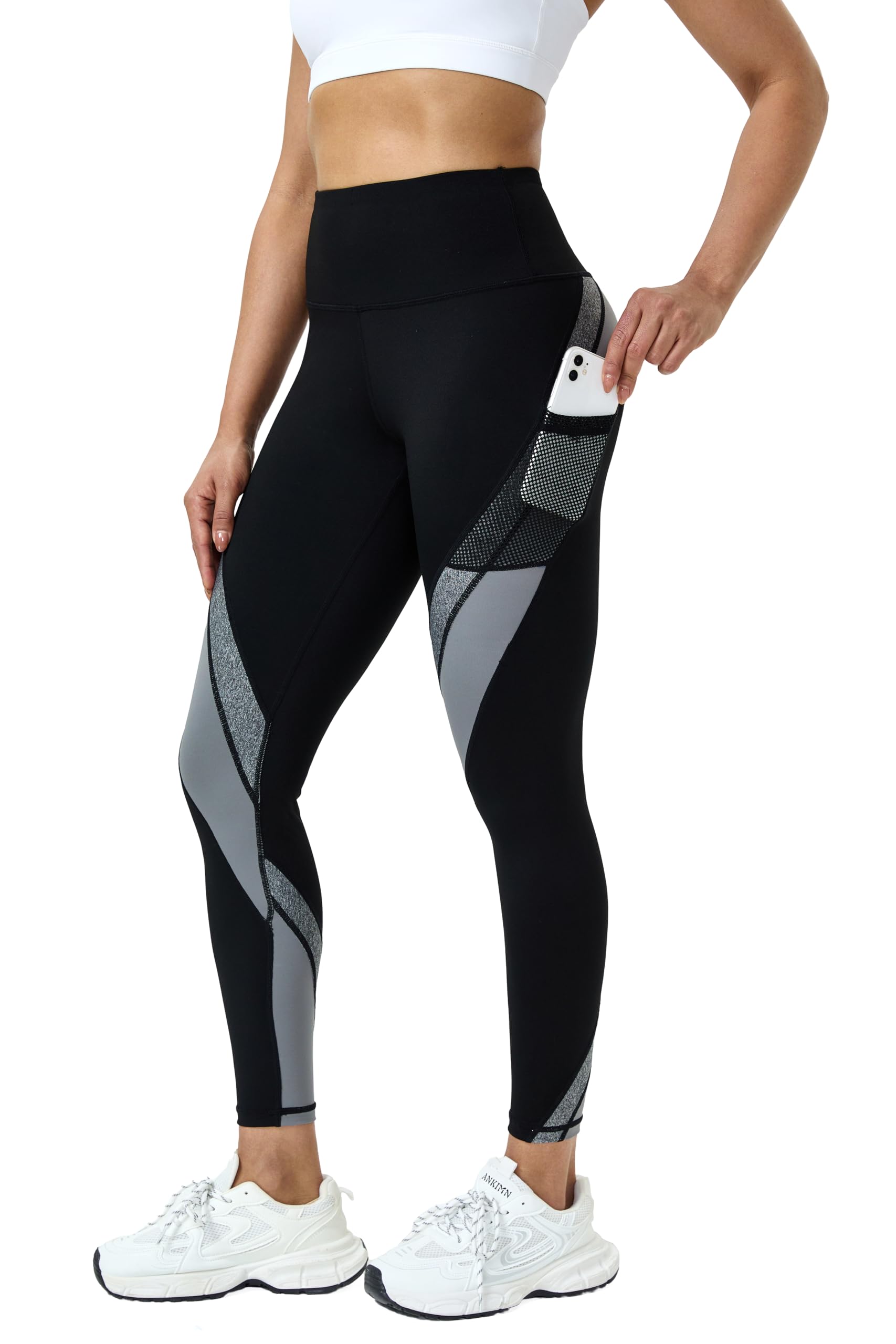 Evievit Sport Leggings Damen mit hoher Taille und Taschen, 7/8 Sporthose für Fitness, Yoga und Gym, Blickdicht, atmungsaktiv, pillingresistent, kurvig geschnitten Laufhose Yogahose für den Alltag