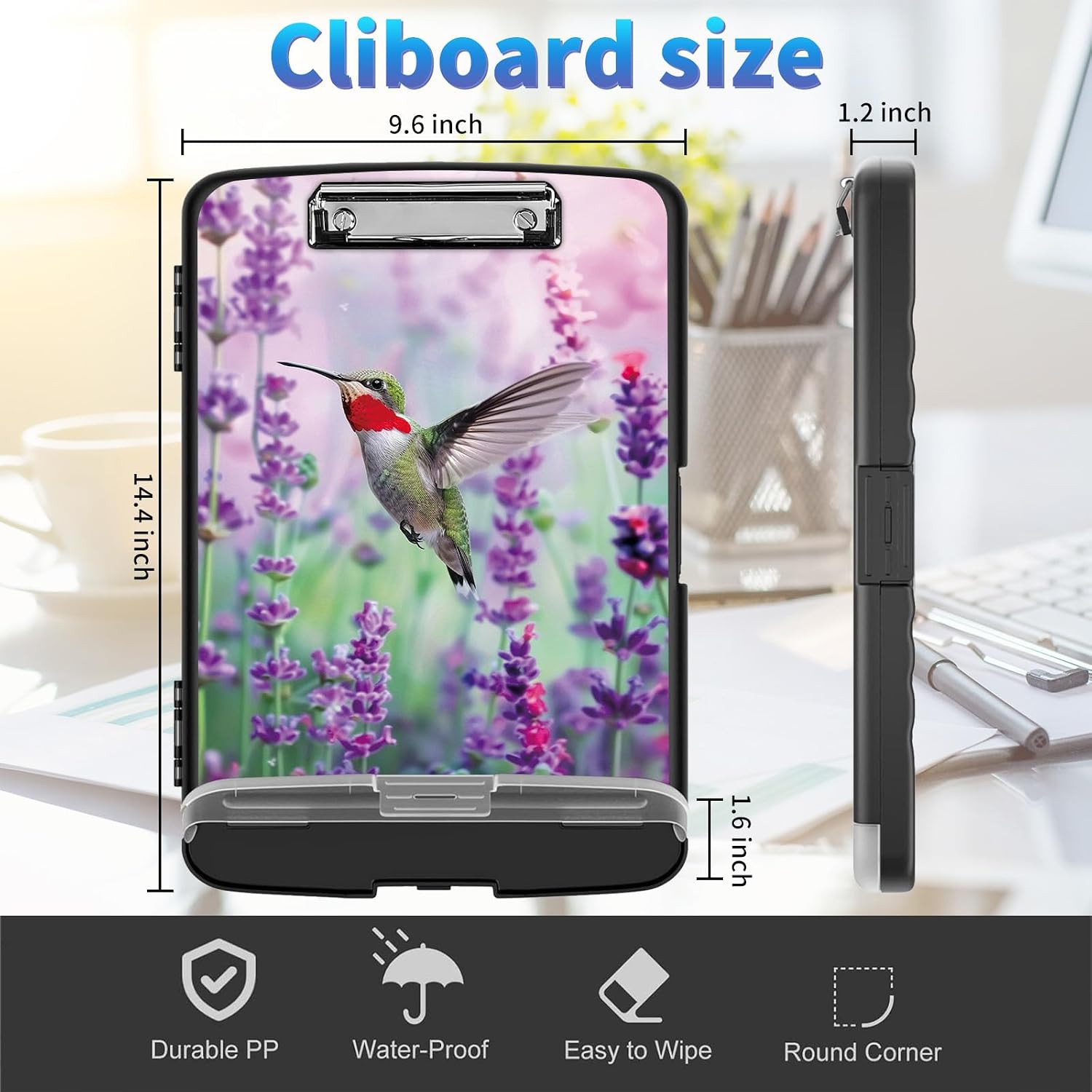 Clipboard with Storage,Clip Boards 8.5x11 with Storage High Capacity Nursing Clipboard with Pen Holder & Low Profile Clip,A4 Legal Paper Folder for Nurses,Teachers,Hummingbird Lavender