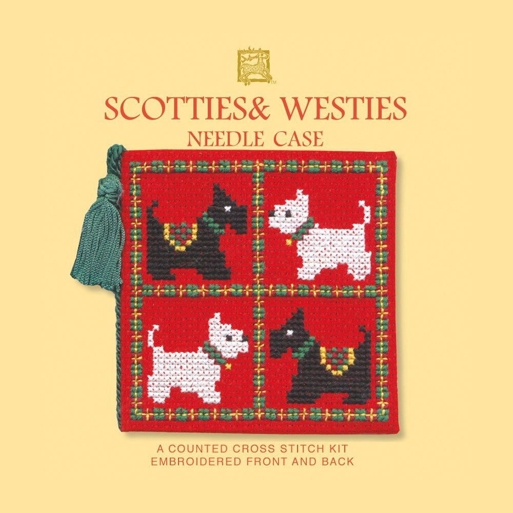 Textile Heritage White Scotties & Westies Needle Case Kit
