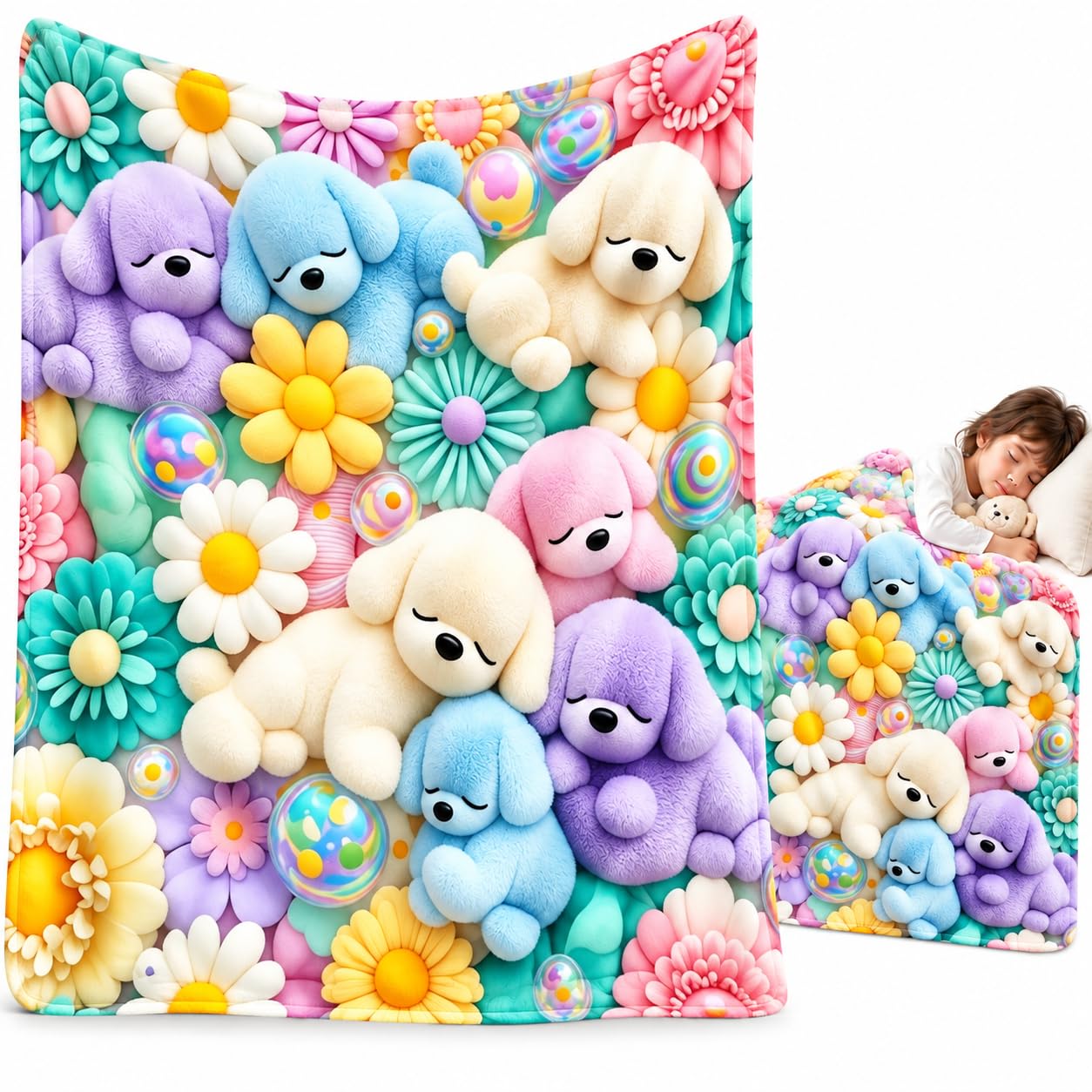 Teddy Pastel Floral Print Throw Blanket, 2027 Cozy Bear Pastel Blanket
