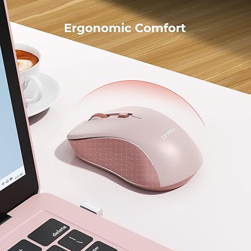 Miniatura 3 de seenda Ratón inalámbrico, Bluetooth y modo dual USB de 2.4 G para computadoras portátiles y computadoras, compatible con Mac y Windows, color rosa