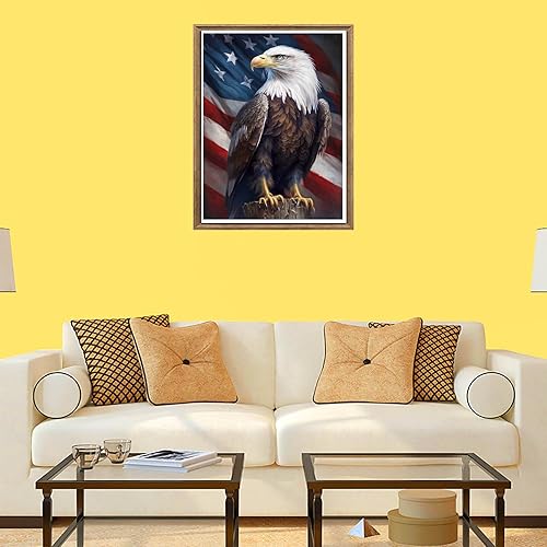 Miniatura 4 de Bimkole Kits de pintura de diamantes 5D para adultos, bandera águila, taladro completo, juego de bordado de diamantes de imitación, pintura con