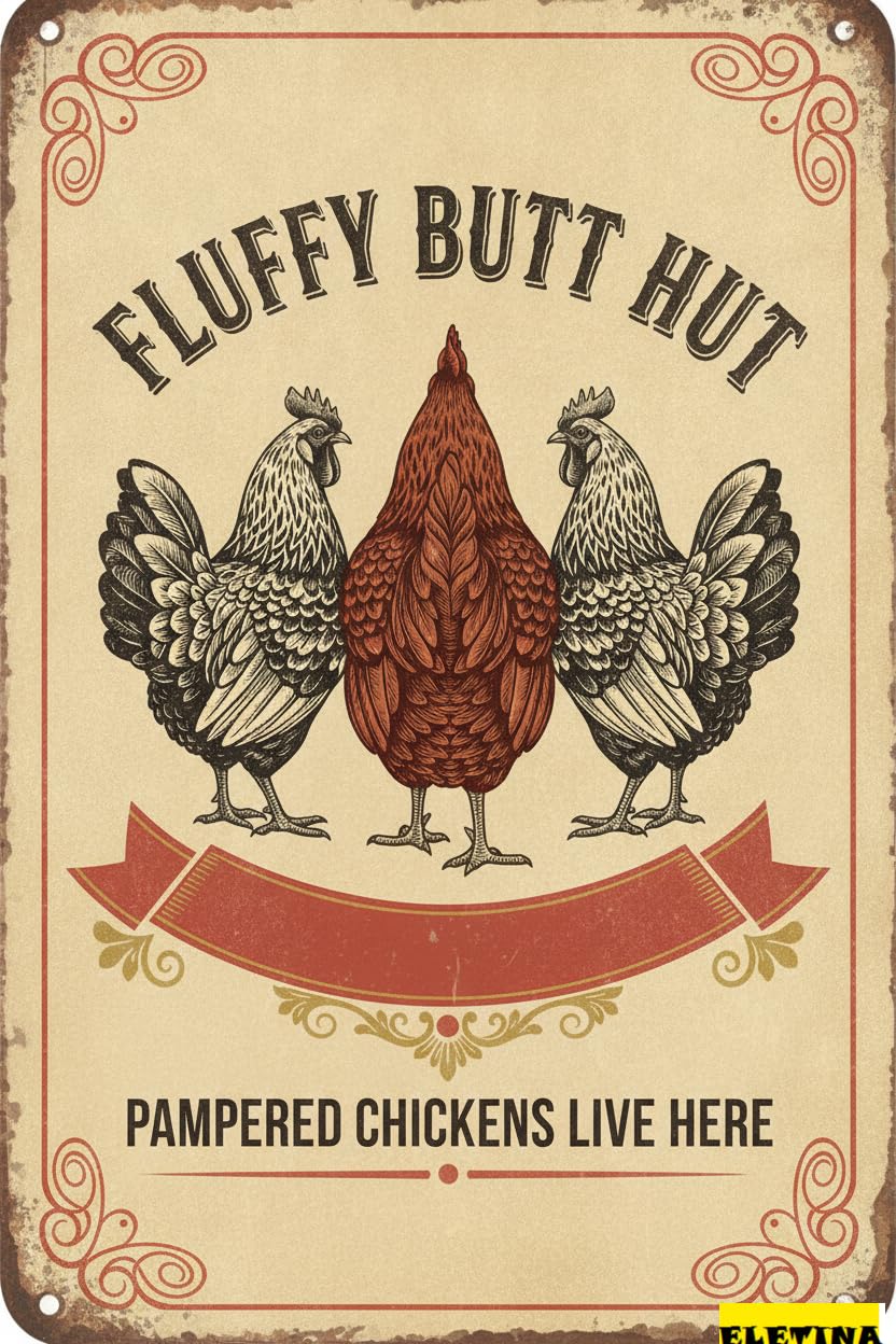 Personalized Sign for Man Cave Funny Metal Chicken, Tin Novelty Decor Coop, Kitchen, Office, 8x12 Inch Farmhouse Humor, Gift Poultry Farmers Private Property Decorative