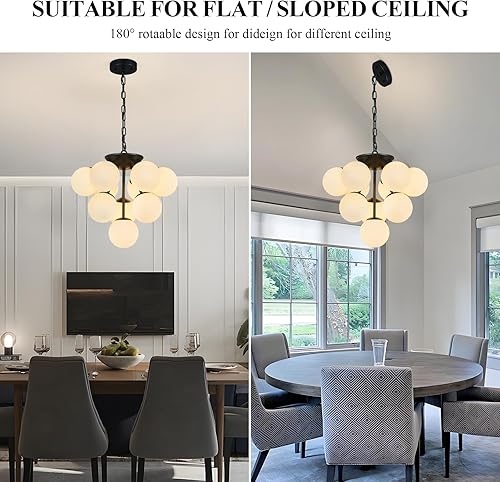 Miniatura 3 de Lámpara colgante de globo de 10 luces, iluminación colgante de mediados de siglo, moderna lámpara Sputnik negra para comedor, luces colgantes para